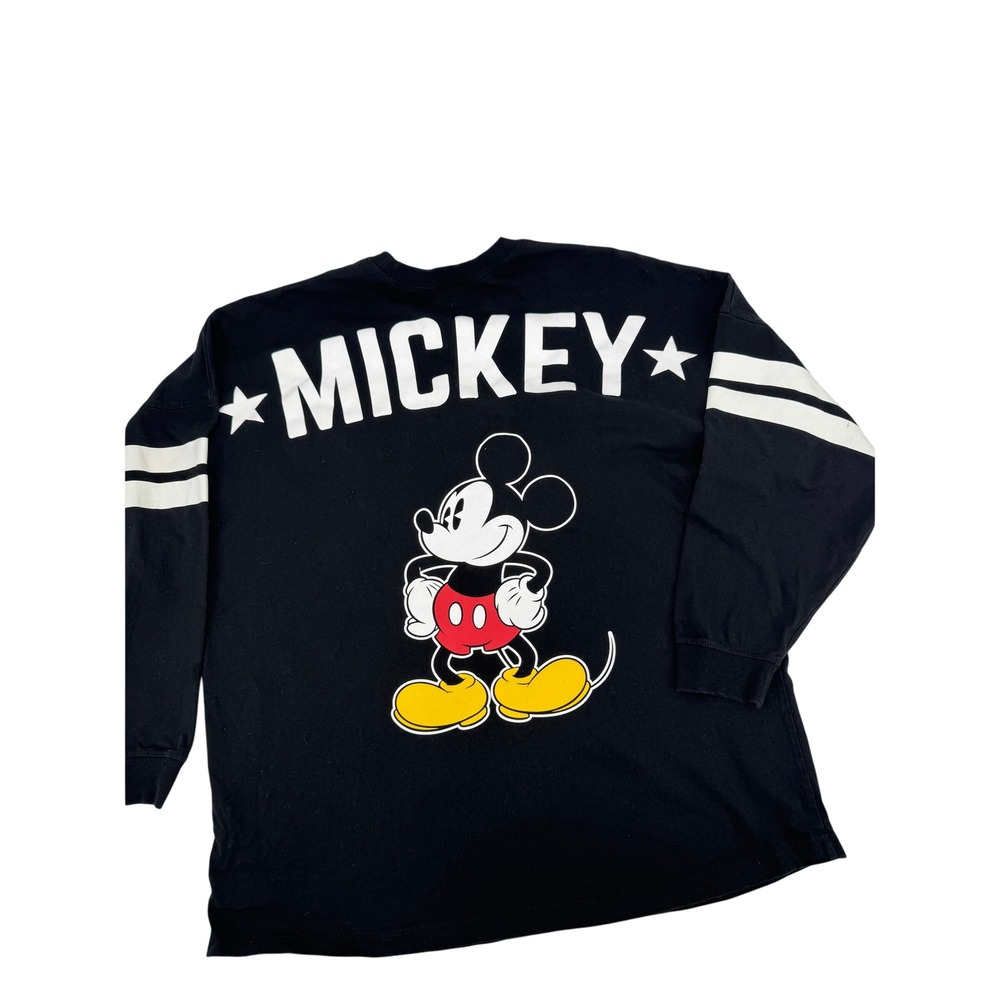 Disney Mickey Mouse Jersey Women XL Black Long Sleeve Large Graphic Tee Striped